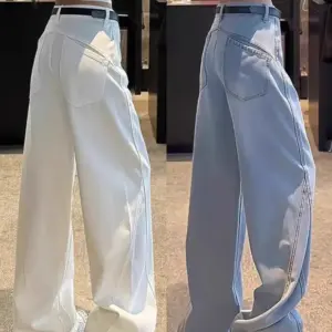 Springautumn New Style White Straight-leg Jeans For Plus-size Women Springautumn New Style White Straight-leg Jeans For Plus-size Women