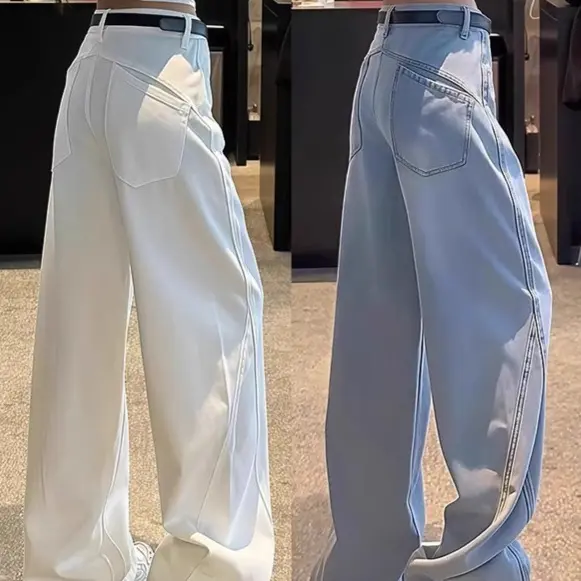 Springautumn New Style White Straight-leg Jeans For Plus-size Women Springautumn New Style White Straight-leg Jeans For Plus-size Women