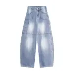 Distressed Blue Wide-Leg Denim Overalls with High Waist