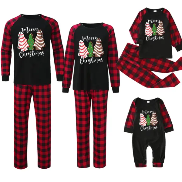 Plaid Stitching Printing Christmas Homewear Parent-child Suit M3