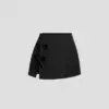 Bow-Tied A-Line Mini Skirt with Slit - Polyester Zipper