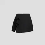 6f402d13-0f5b-45e0-a1ac-a298bf54fbd3.webp Bow-Tied A-Line Mini Skirt with Slit - Polyester Zipper