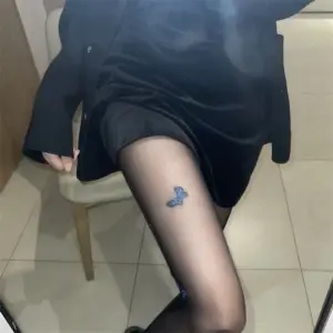 Pure Desire Style JK Lolita Stockings, Fairy Blue Butterfly Print Black Sheer Pantyhose For Women