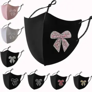 Shiny Diamond Bow Cloth Face Mask with Dustproof Fit