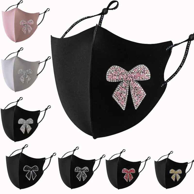 Shiny Diamond Bow Cloth Face Mask with Dustproof Fit