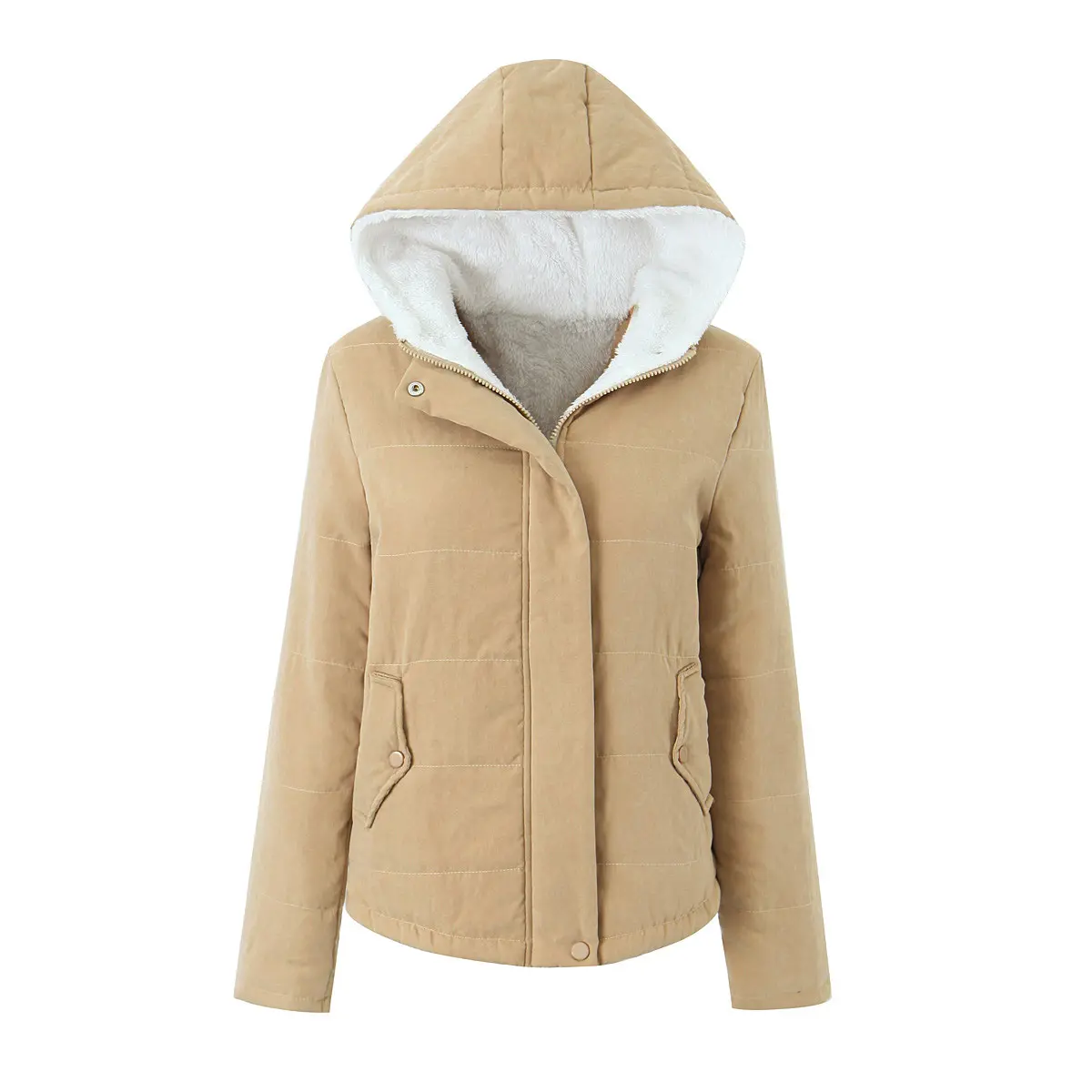 Warm Women’s Padded Jacket with Fleece-Lined Hood Pockets