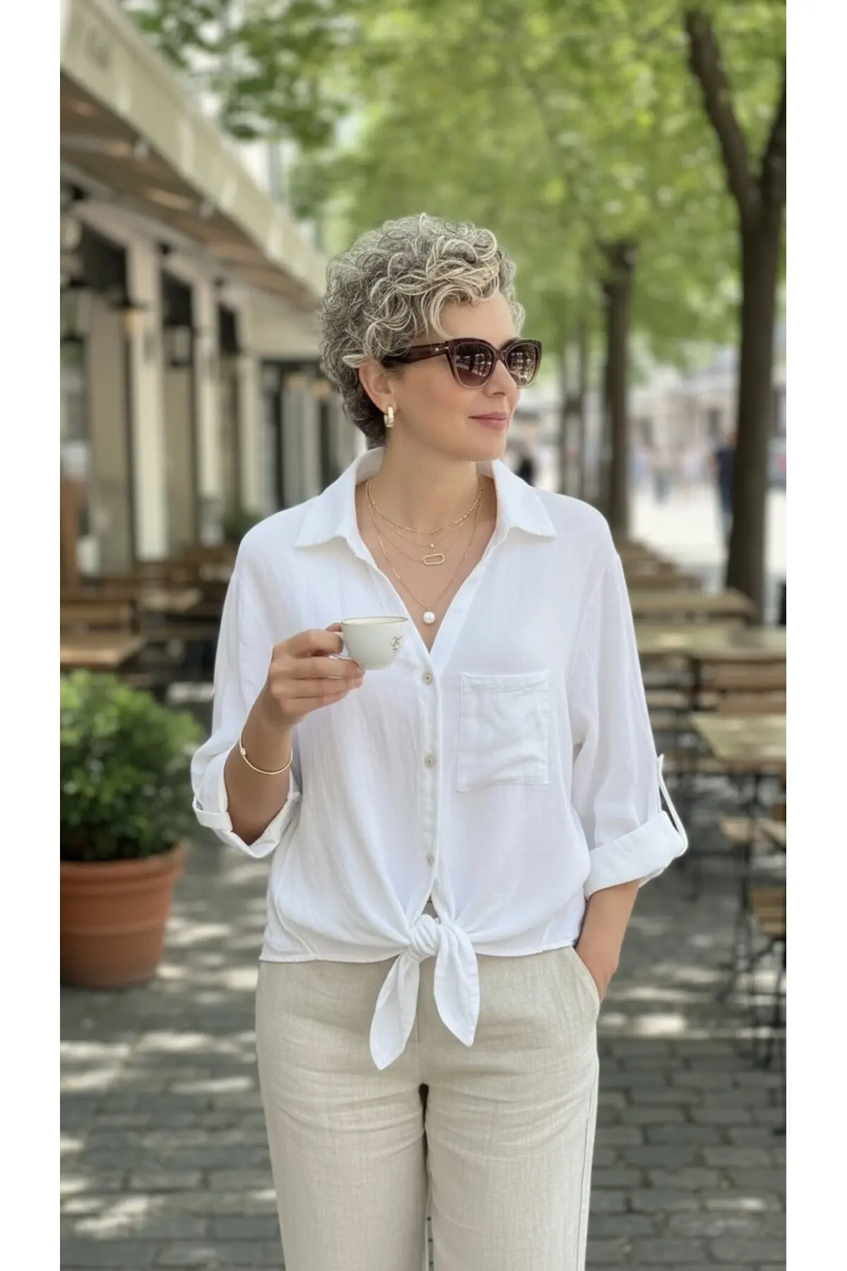 Buttoned V-Neck Lace-Up Shirt with Pockets for Women Buttoned V-Neck Lace-Up Shirt with Pockets for Women