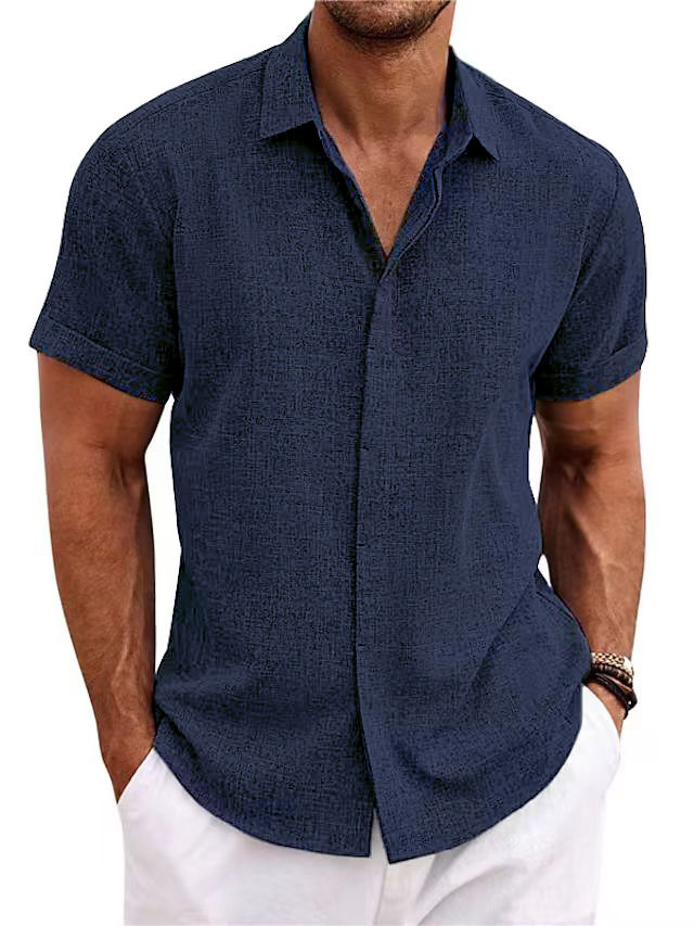 Breathable Men’s Linen-Look T-Shirt with Standing Collar Breathable Men’s Linen-Look T-Shirt with Standing Collar