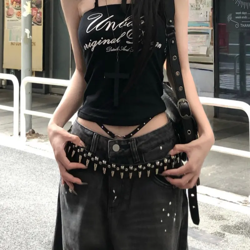 Rivet Belt Black Spicy Girl Style Punk-inspired Versatile Rivet Belt Black Spicy Girl Style Punk-inspired Versatile