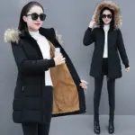 Warm Women’s Mid-Length Padded Coat with Detachable Hood and Fur Collar