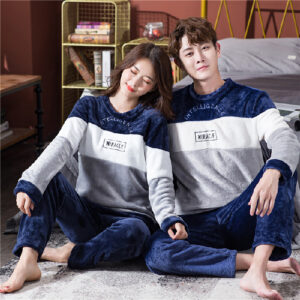 Cozy Coral Plush Couple Pajama Set with Velvet Warmth