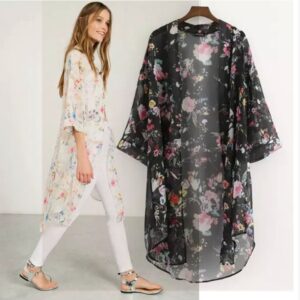 Floral Print Shawl Dress for Women Autumn Coat Style 90-94 cm