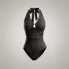 Sculpting Fit Women’s Deep V-Neck Halter Bodysuit Jumpsuit