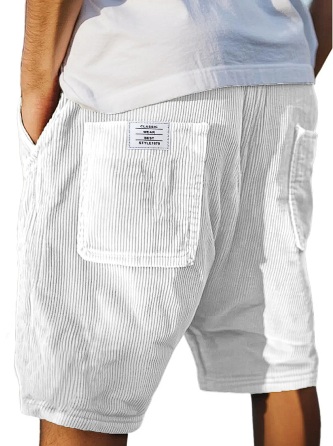 Multi-Pocket Embroidered Men’s Corduroy Shorts - Straight Fit Multi-Pocket Embroidered Men’s Corduroy Shorts - Straight Fit