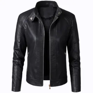 Long Sleeve Ladies Leather Jacket Pu Leather Women Short Model 1