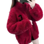 Warmth-Boosting Double-Sided Womens Short Shearling Coat with Zipper