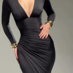 71b4857c-6a68-46c8-a54a-b0a213f65059.jpg Flattering Deep V Pleated Maxi Dress with Long Sleeves