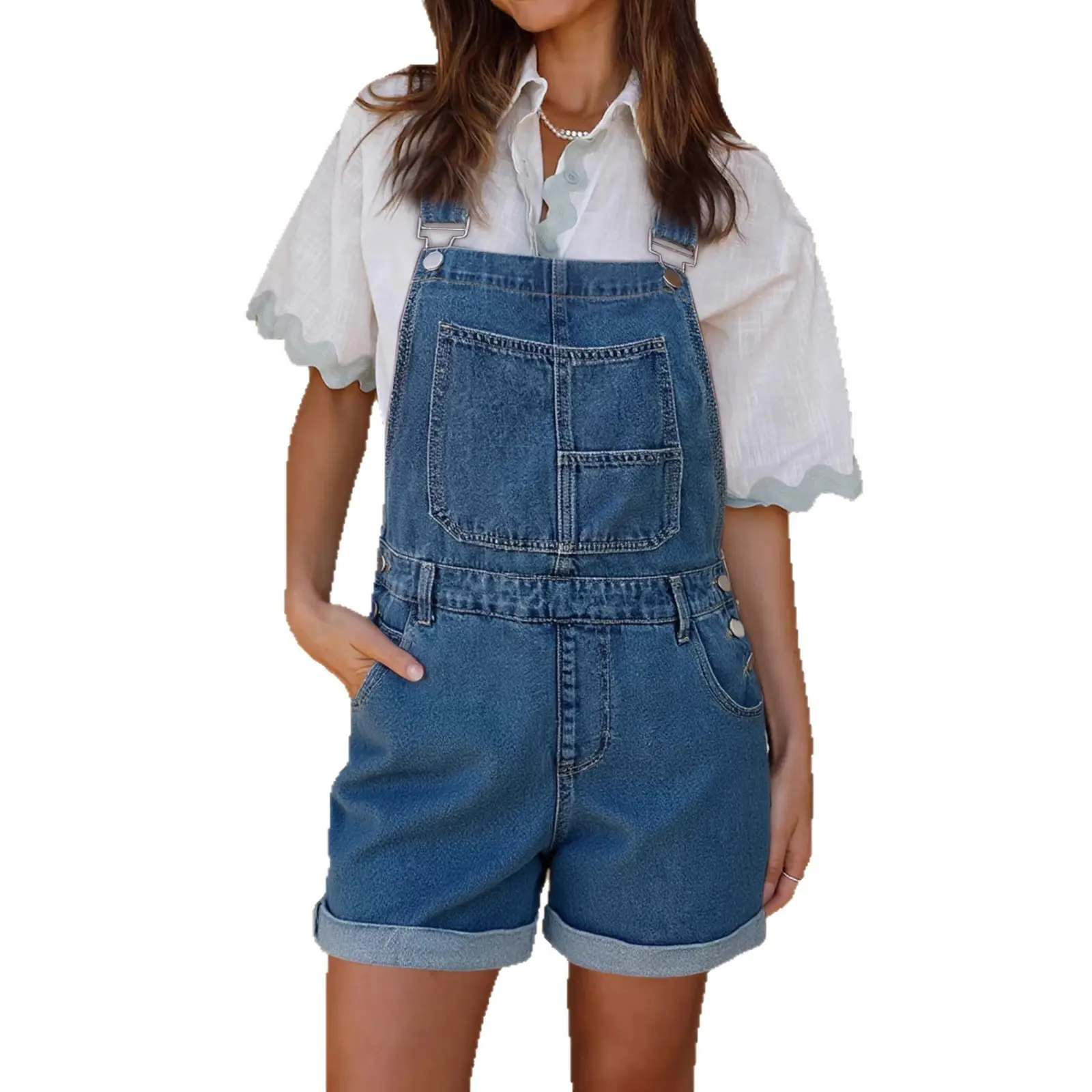 Adjustable Suspender Jeans for Women - Washed Dark Blue Adjustable Suspender Jeans for Women - Washed Dark Blue