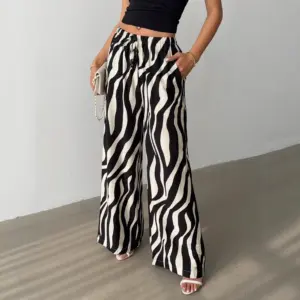 Statement Black & White Printed Wide-Leg Pants for Women