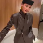 Brown Leather Wrap Jacket