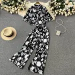Comfort Fit Wide Leg Long Pants Two-Piece Set for Women
