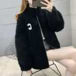 Warmth-Boosting Double-Sided Womens Short Shearling Coat with Zipper