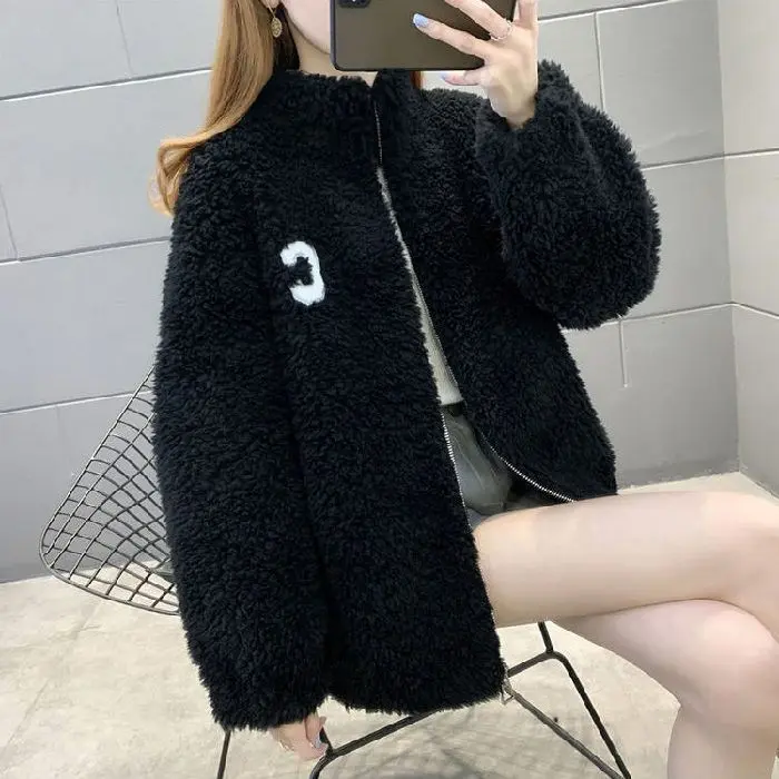 Warmth-Boosting Double-Sided Womens Short Shearling Coat with Zipper