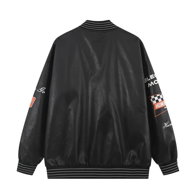 Men’s PU Leather Double-Breasted Motorcycle Jacket, Stitching Men’s PU Leather Double-Breasted Motorcycle Jacket, Stitching