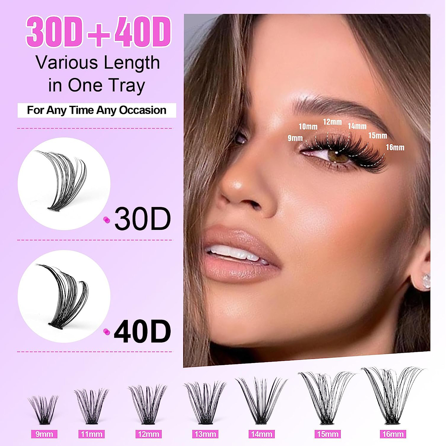 DIY Cluster False Eyelashes Mixed Pack 9-16 mm 30 D/40 D - 14 Rows