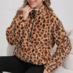 Warm Faux Lambswool Fleece Leopard-Print Hoodie Jacket