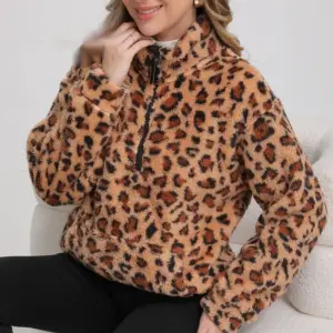 Warm Faux Lambswool Fleece Leopard-Print Hoodie Jacket