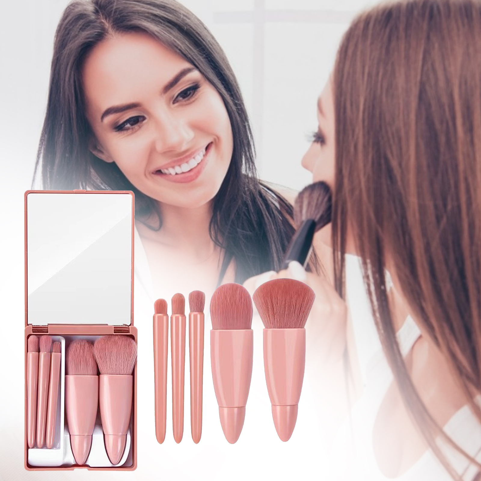 Even Powder & Eyeshadow Blend 5-Piece Makeup Brush Set - Pink Even Powder & Eyeshadow Blend 5-Piece Makeup Brush Set - Pink