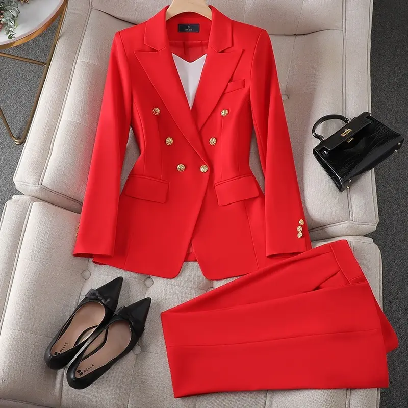 Event-Ready Tailored Polyester Women’s Suit Set with Coat