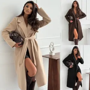 Warm Tie-Detail Women’s Wool Lapel Coat for Autumn/Winter