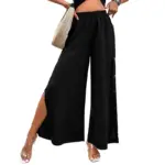 Breathable Black Wide-Leg Split Pants for Women - High Waist