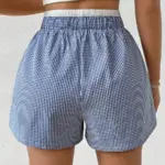 High-Waist Elastic Blue Buttoned Loose Shorts for Women