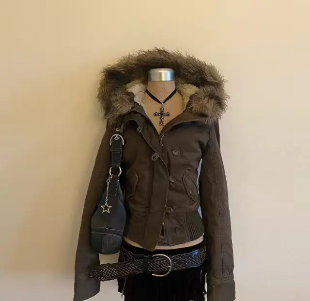 Warm Women’s Short Jacket with Fur-Trim Hood