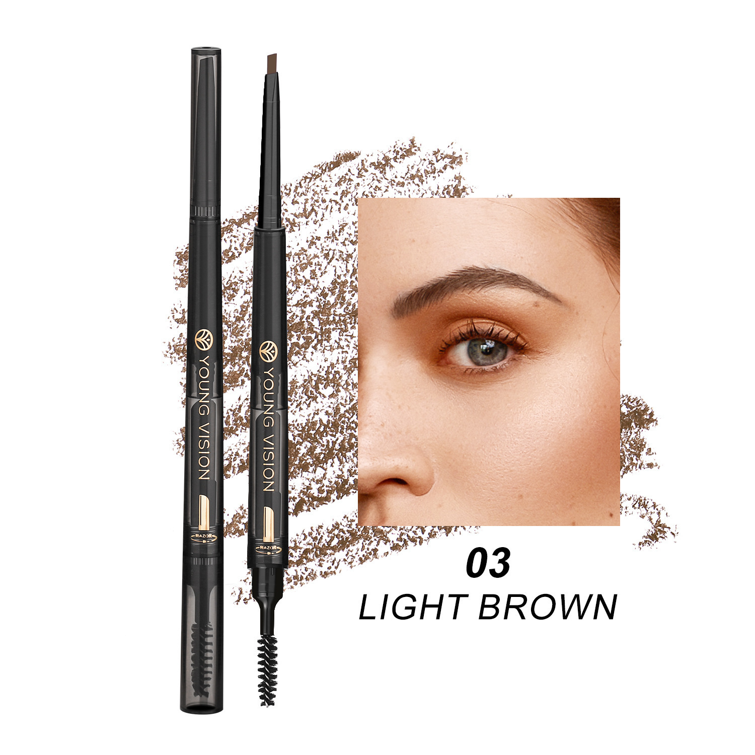 Waterproof Smear-Proof 3-in-1 Eyebrow Pencil for Defined Brows