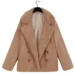 Warm Navy Plush Button Lapel Pocket Coat Shirt for Women