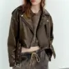 Washable PU Women’s Gradient Leather Jacket, Loose Fit Washable PU Women’s Gradient Leather Jacket, Loose Fit