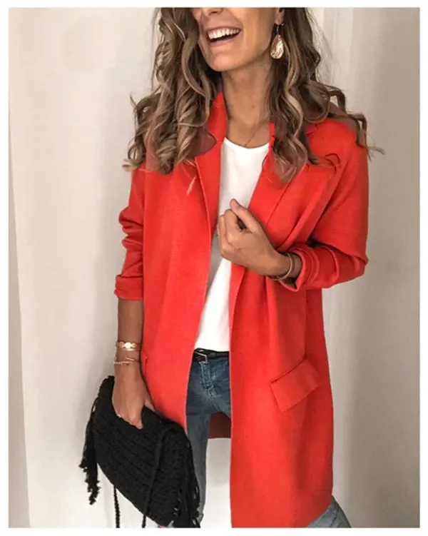 Women's Solid Color Long Sleeve Fake Pocket Casual Blazer
