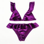 Support-Free Velvet Ruffle Bikini Set with Removable Pads