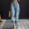 Light Blue Mid-Rise Women’s Jeans with Drawstring Ties