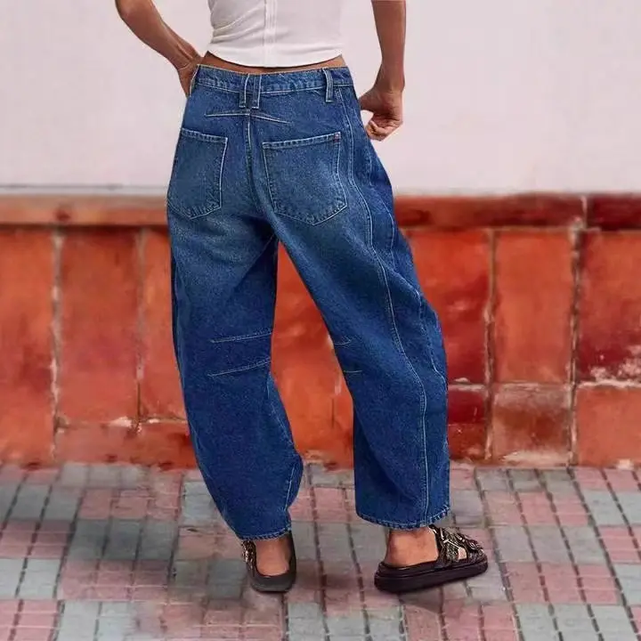 Stitched-detail Patch Pocket Tapered Womens Jeans Stitched-detail Patch Pocket Tapered Womens Jeans