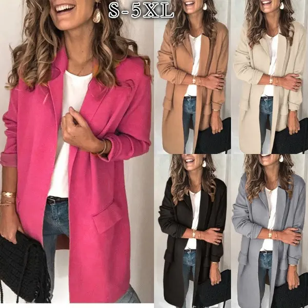 Women's Solid Color Long Sleeve Fake Pocket Casual Blazer