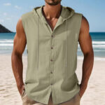 Breathable Linen-Blend Sleeveless Hooded Shirt for Men