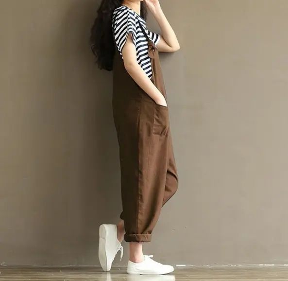Breathable Cotton Linen Oversized Strappy Dungaree Romper