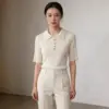 High-End Short-Sleeve Contrasting Color Lapel Knit Top High-End Short-Sleeve Contrasting Color Lapel Knit Top