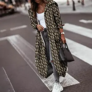 Fashion Personality Casual Lapel Mid-length Trench Coat Women Model 4