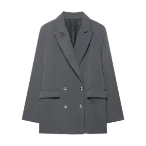 Tailored French-Style Double-Breasted Blazer Jacket - Gray